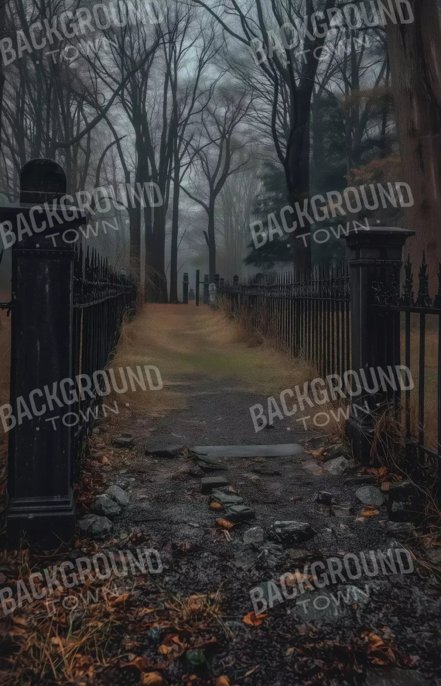 Fenced In Fall Walkway 9’X14’ Ultracloth (108 X 168 Inch) Backdrop