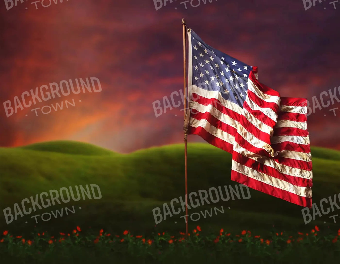 Flag In Meadow 8X6 Fleece ( 96 X 72 Inch ) Backdrop