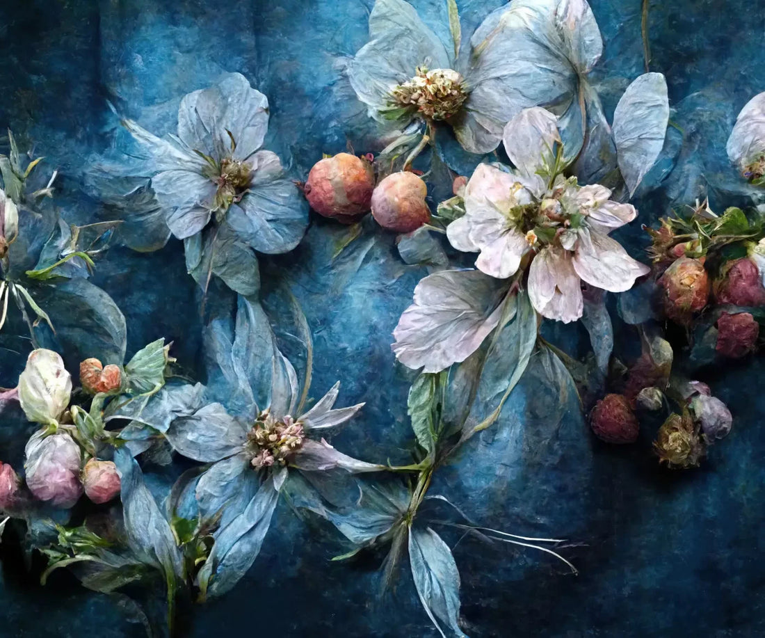 Floral Blue 5X42 Fleece ( 60 X 50 Inch ) Backdrop