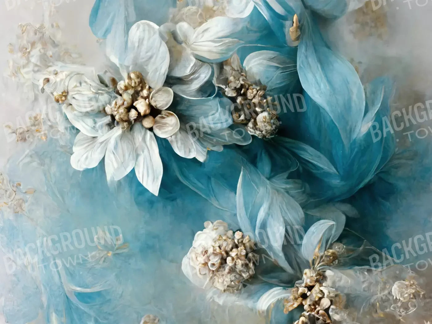 Floral Blues 10X8 Fleece ( 120 X 96 Inch ) Backdrop
