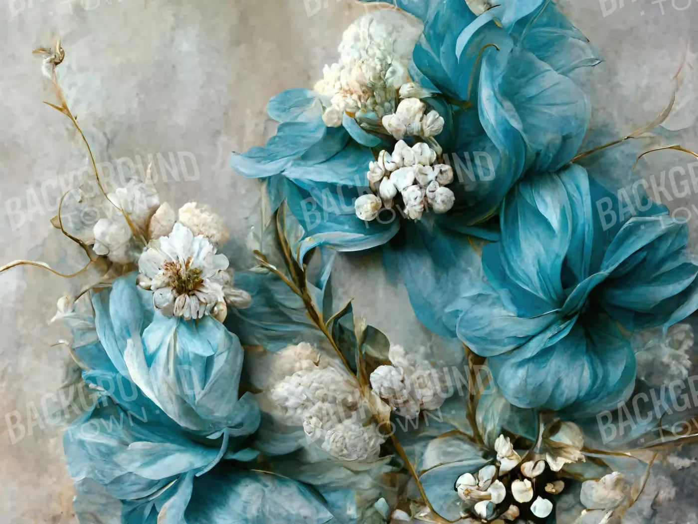 Floral Blues 2 10X8 Fleece ( 120 X 96 Inch ) Backdrop