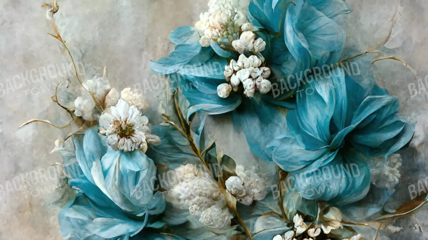 Floral Blues 2 14X8 Ultracloth ( 168 X 96 Inch ) Backdrop