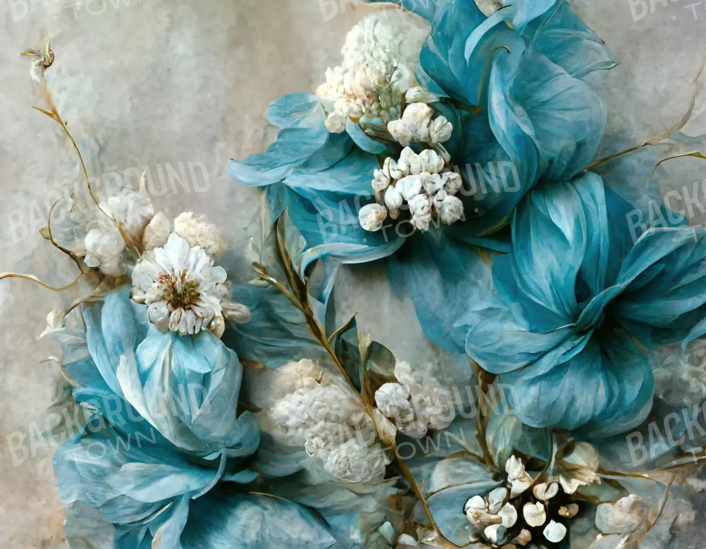 Floral Blues 2 8X6 Fleece ( 96 X 72 Inch ) Backdrop