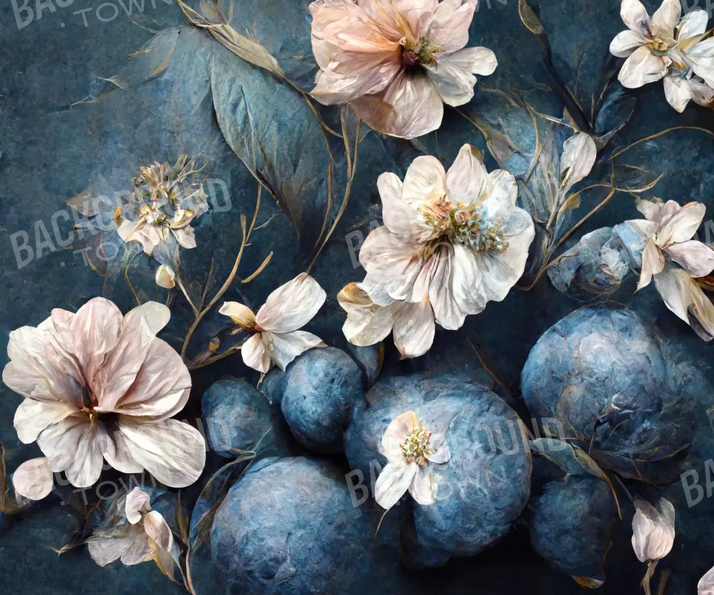 Floral Blues 3 5X42 Fleece ( 60 X 50 Inch ) Backdrop