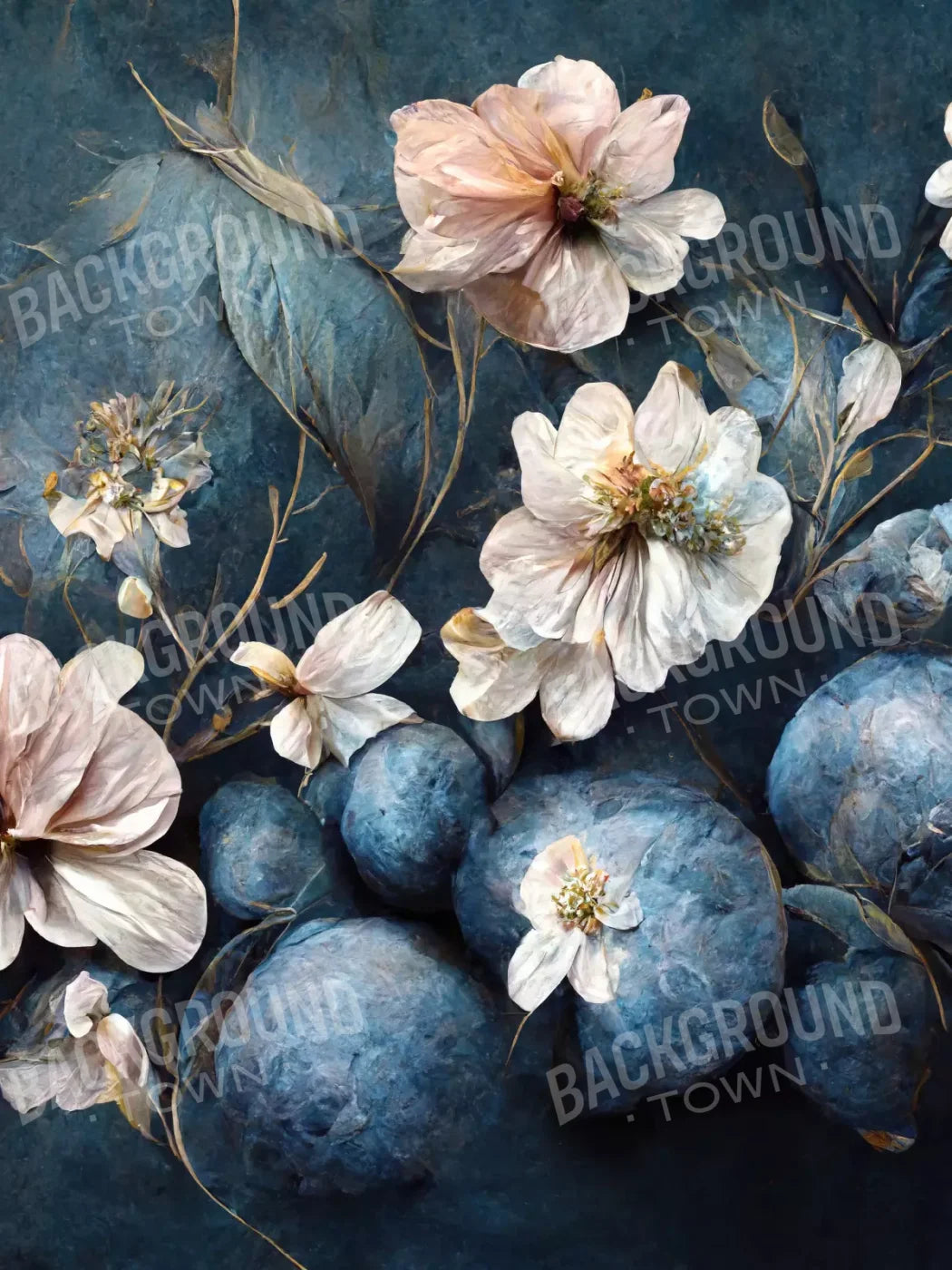 Floral Blues 3 5X68 Fleece ( 60 X 80 Inch ) Backdrop