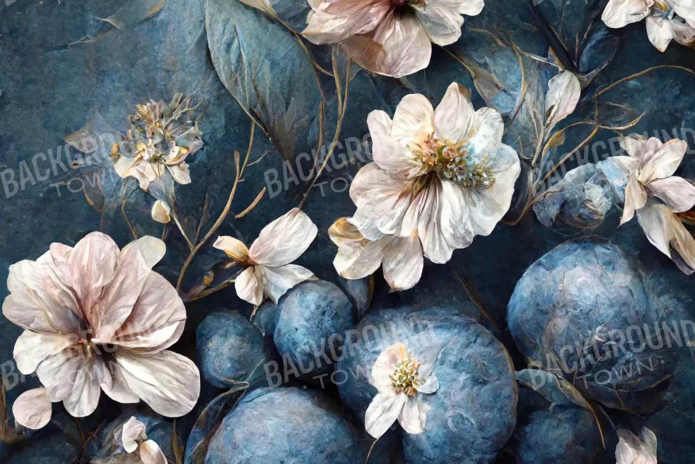 Floral Blues 3 8X5 Ultracloth ( 96 X 60 Inch ) Backdrop