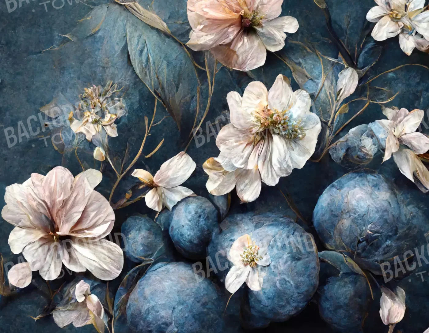 Floral Blues 3 8X6 Fleece ( 96 X 72 Inch ) Backdrop