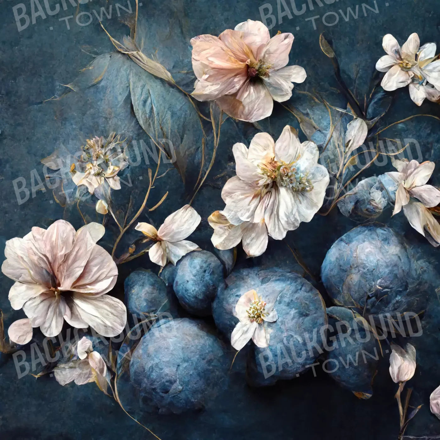 Floral Blues 3 8X8 Fleece ( 96 X Inch ) Backdrop
