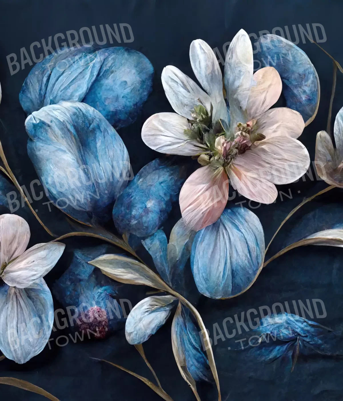 Floral Blues 4 10X12 Ultracloth ( 120 X 144 Inch ) Backdrop