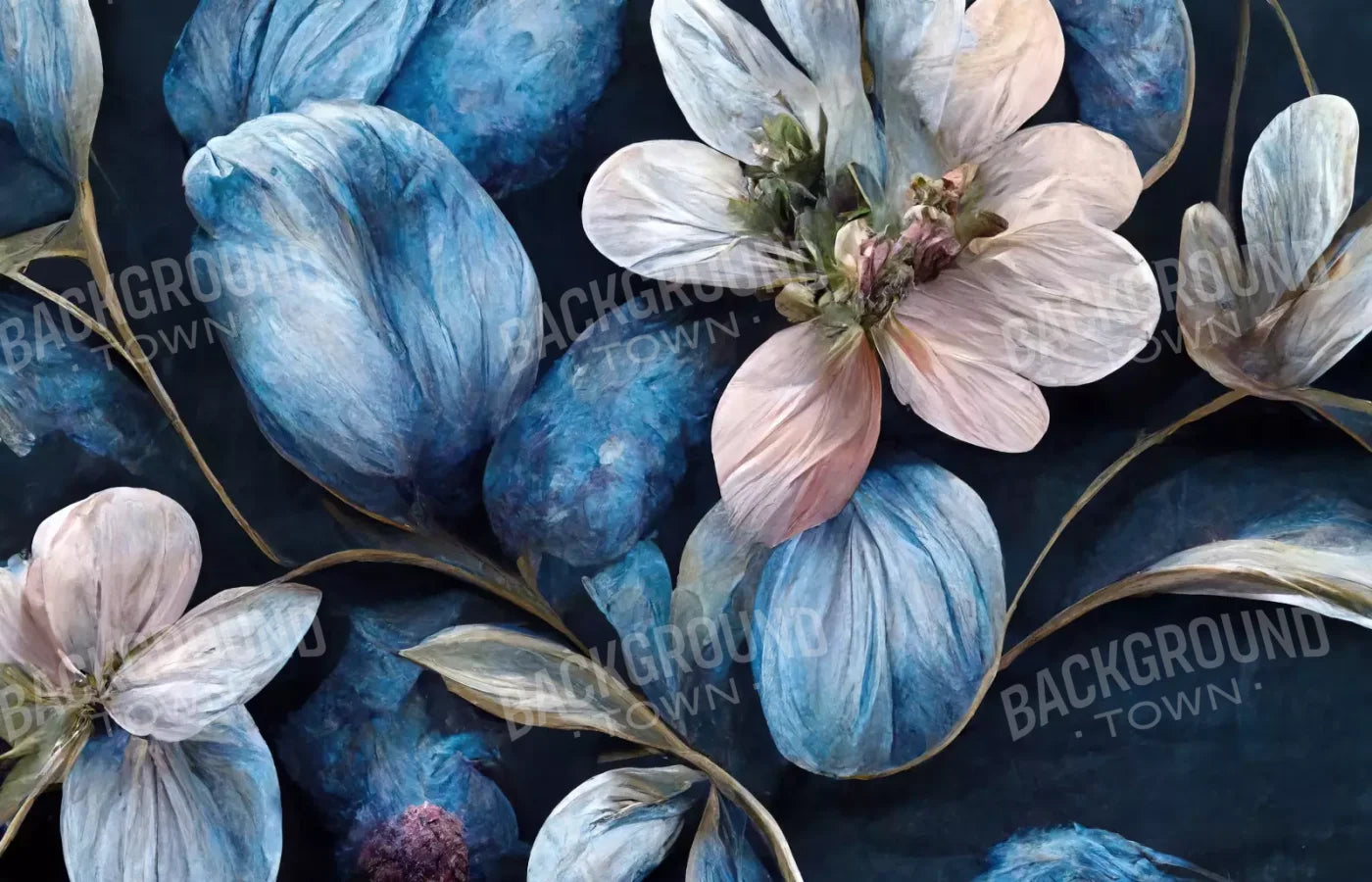 Floral Blues 4 12X8 Ultracloth ( 144 X 96 Inch ) Backdrop