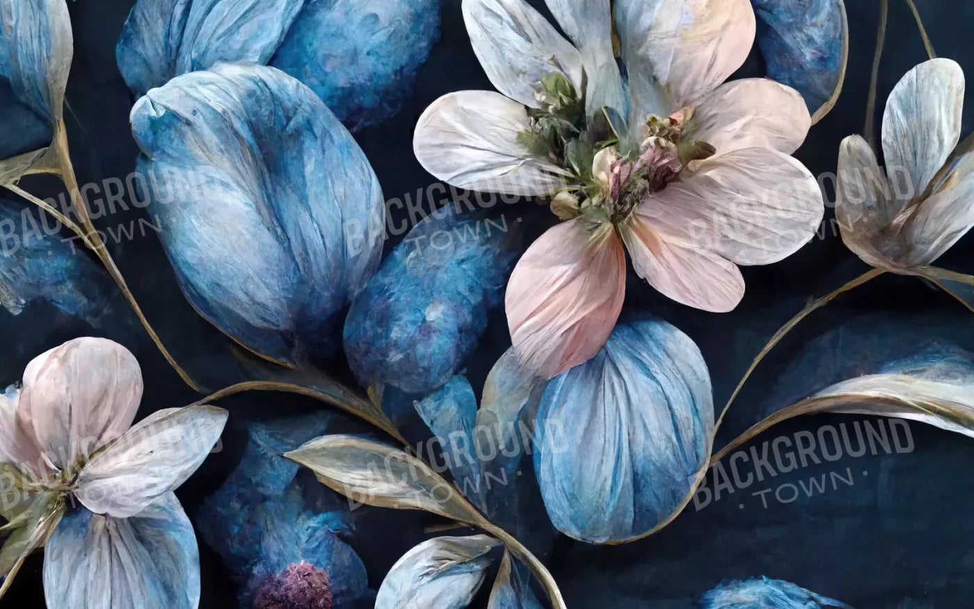 Floral Blues 4 14X9 Ultracloth ( 168 X 108 Inch ) Backdrop