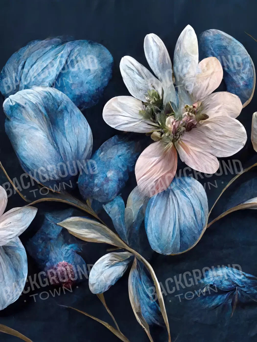 Floral Blues 4 5X68 Fleece ( 60 X 80 Inch ) Backdrop