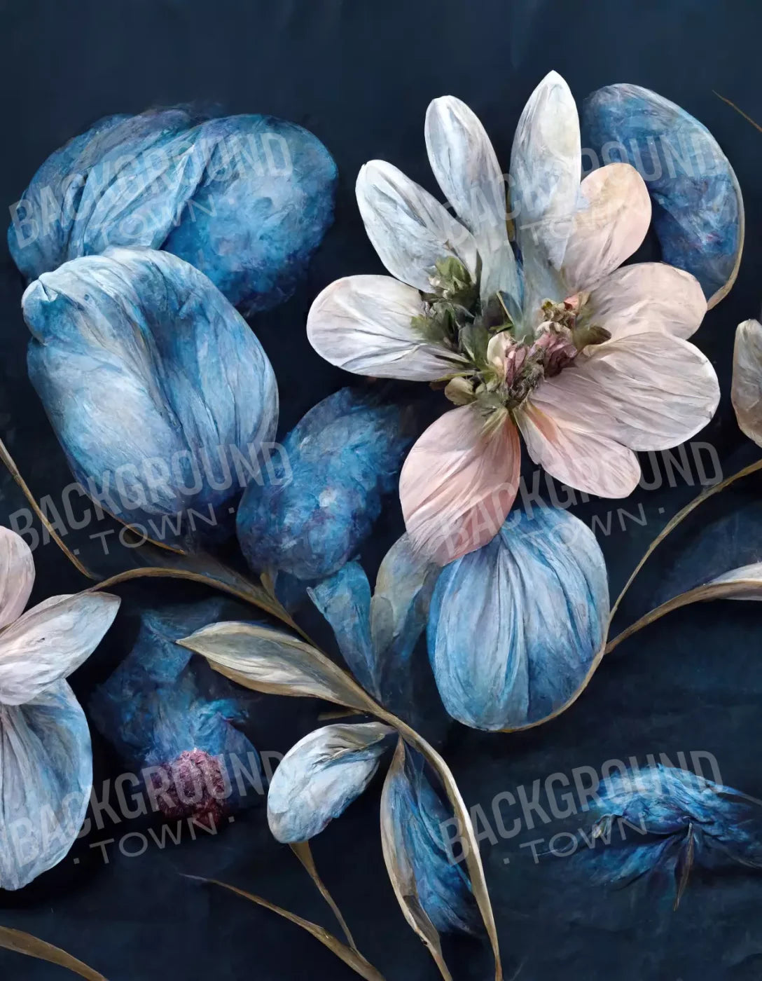 Floral Blues 4 6X8 Fleece ( 72 X 96 Inch ) Backdrop