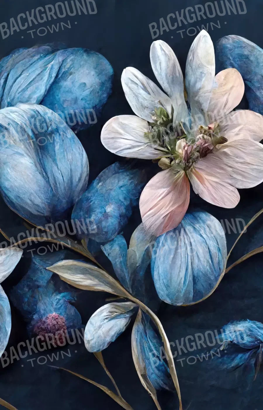 Floral Blues 4 8X12 Ultracloth ( 96 X 144 Inch ) Backdrop