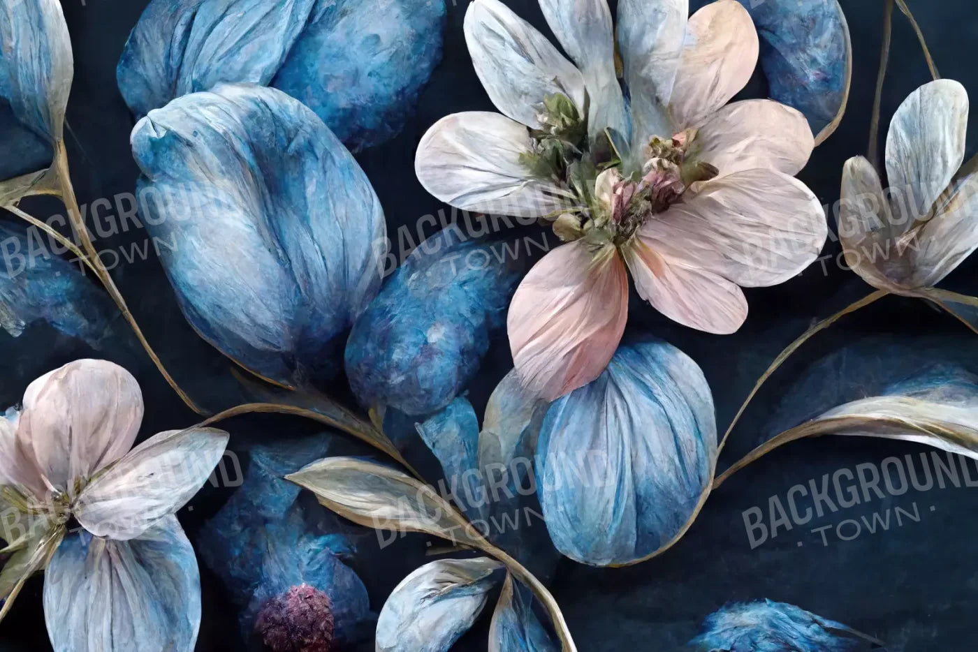 Floral Blues 4 8X5 Ultracloth ( 96 X 60 Inch ) Backdrop