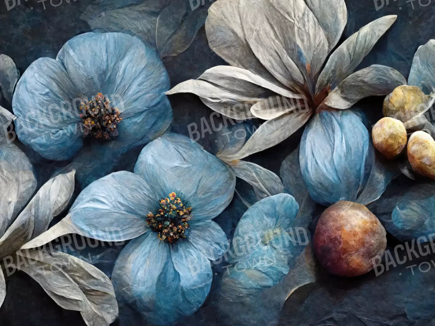 Floral Blues2 68X5 Fleece ( 80 X 60 Inch ) Backdrop