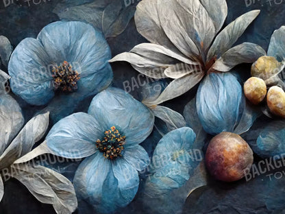 Floral Blues2 68X5 Fleece ( 80 X 60 Inch ) Backdrop