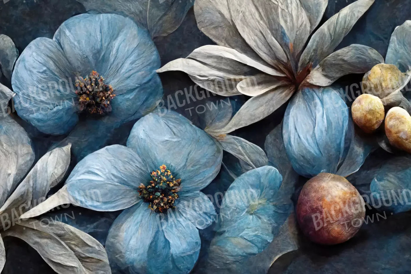 Floral Blues2 8X5 Ultracloth ( 96 X 60 Inch ) Backdrop