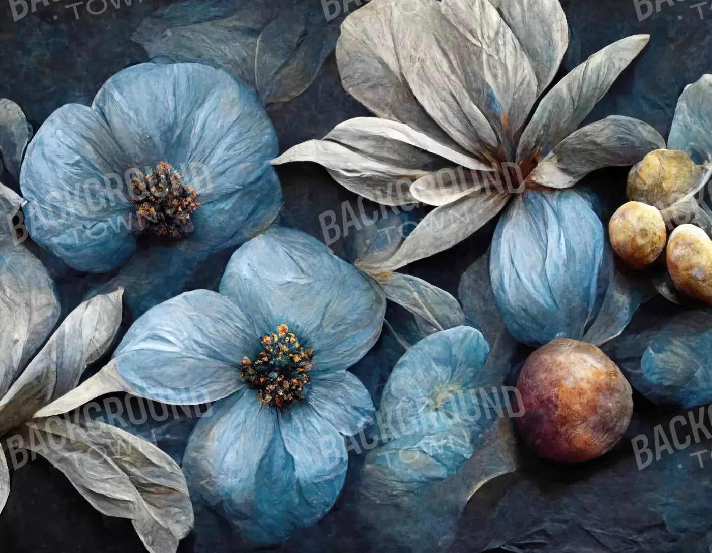 Floral Blues2 8X6 Fleece ( 96 X 72 Inch ) Backdrop