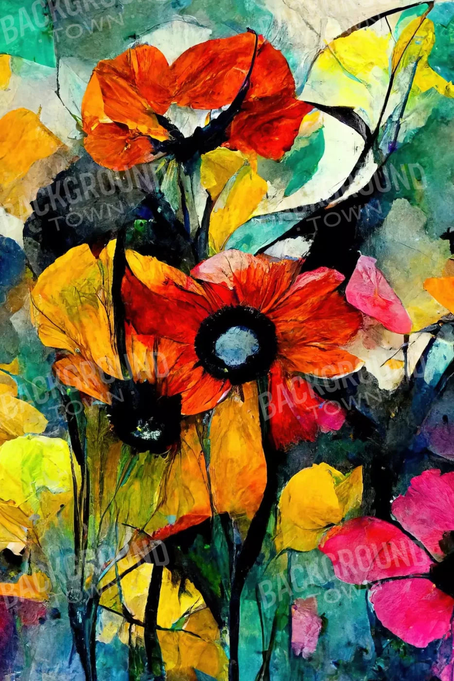 Floral Graffitti 5X8 Ultracloth ( 60 X 96 Inch ) Backdrop