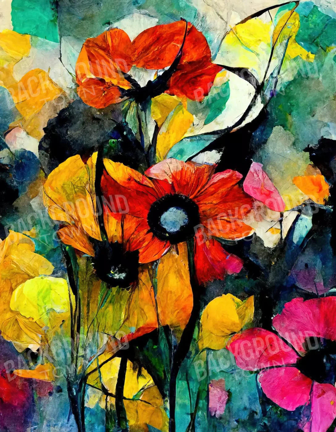Floral Graffitti 6X8 Fleece ( 72 X 96 Inch ) Backdrop