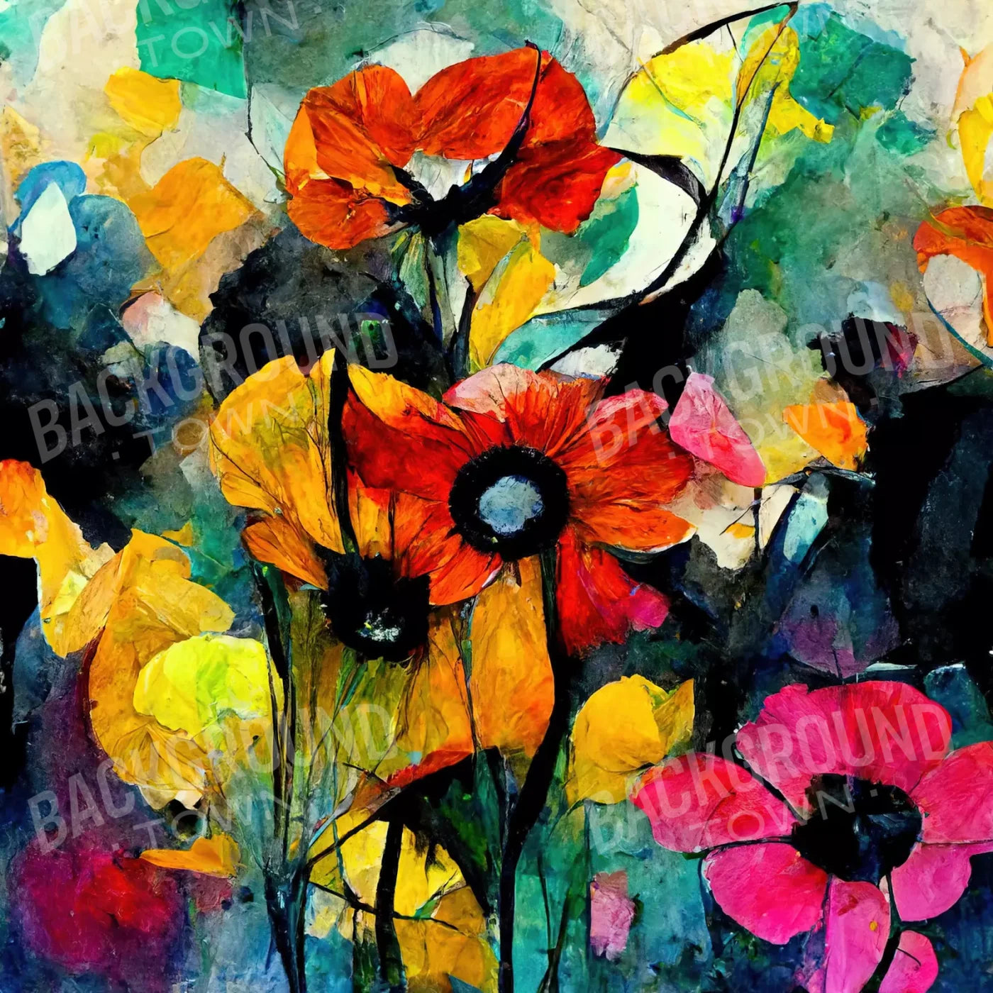 Floral Graffitti 8X8 Fleece ( 96 X Inch ) Backdrop