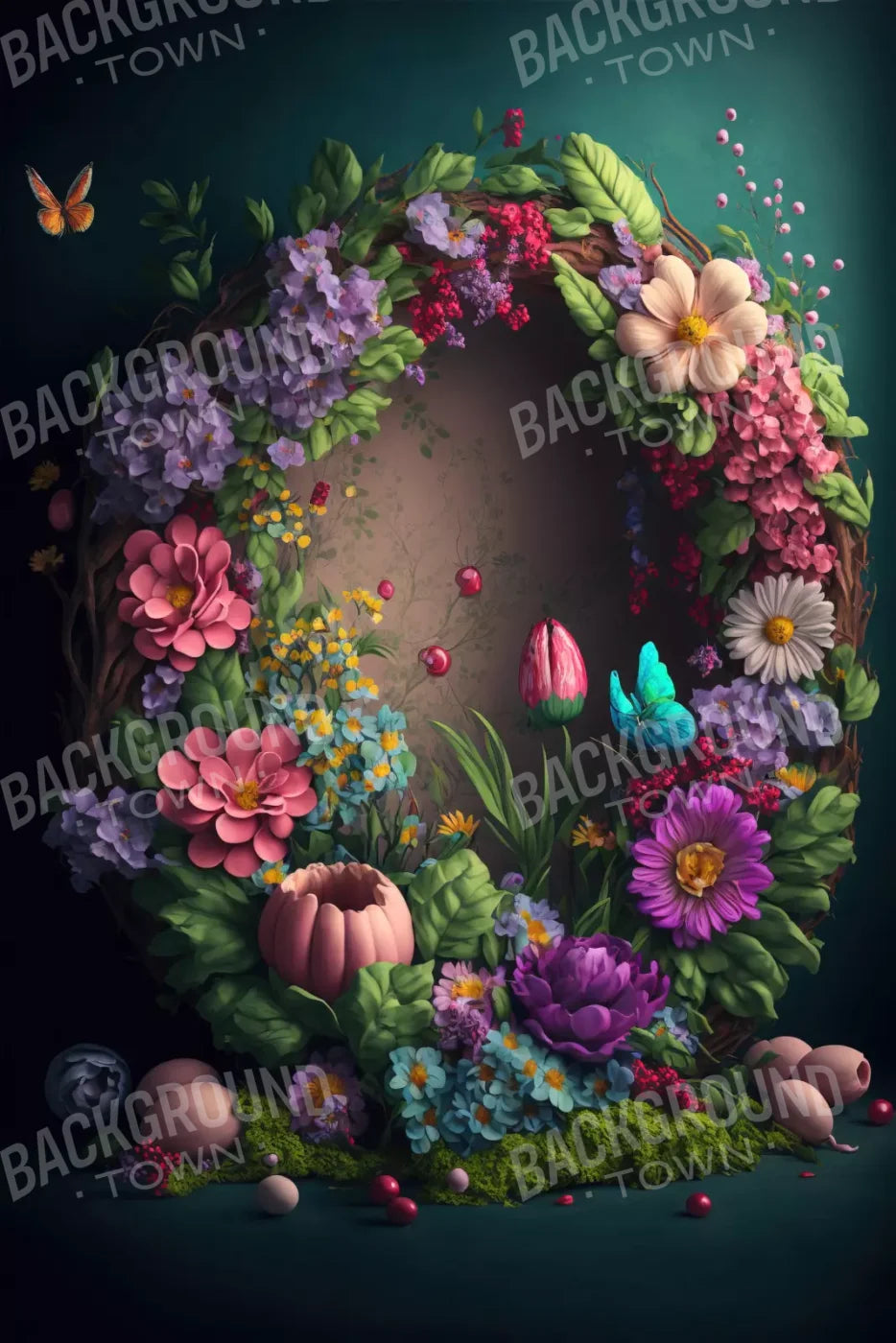 Floral Wreath L 5’X8’ Ultracloth (60 X 96 Inch) Backdrop