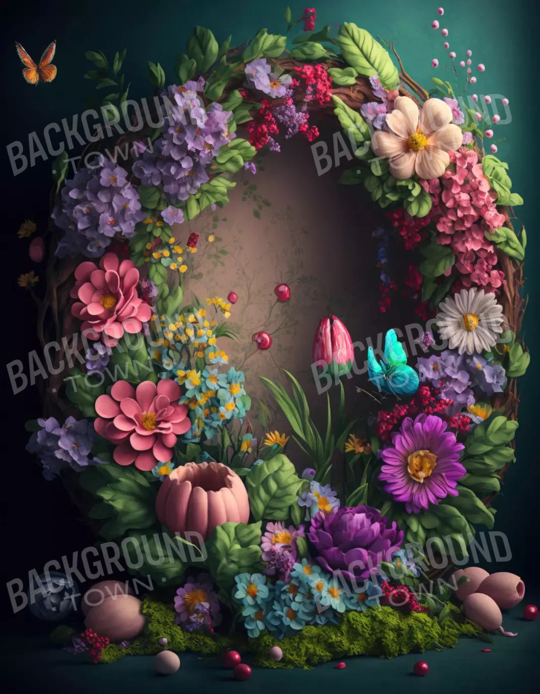 Floral Wreath L 6’X8’ Fleece (72 X 96 Inch) Backdrop