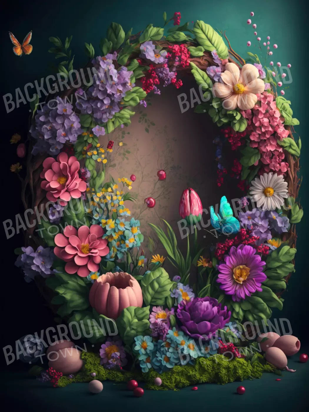 Floral Wreath L 5’X6’8’ Fleece (60 X 80 Inch) Backdrop