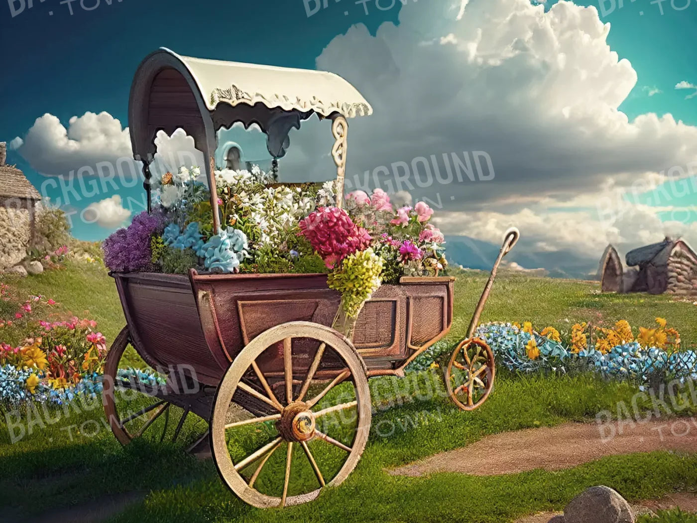 Flower Cart I 68X5 Fleece ( 80 X 60 Inch ) Backdrop