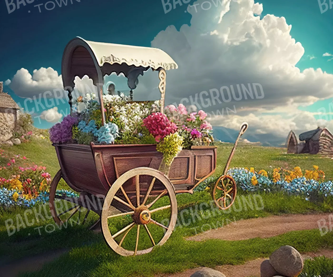 Flower Cart I 5X42 Fleece ( 60 X 50 Inch ) Backdrop