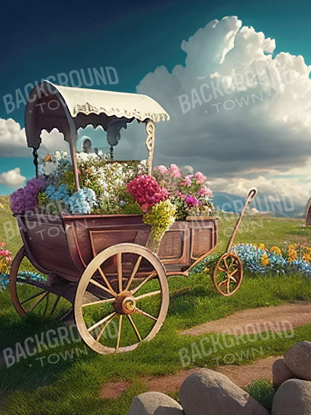 Flower Cart I 5X68 Fleece ( 60 X 80 Inch ) Backdrop