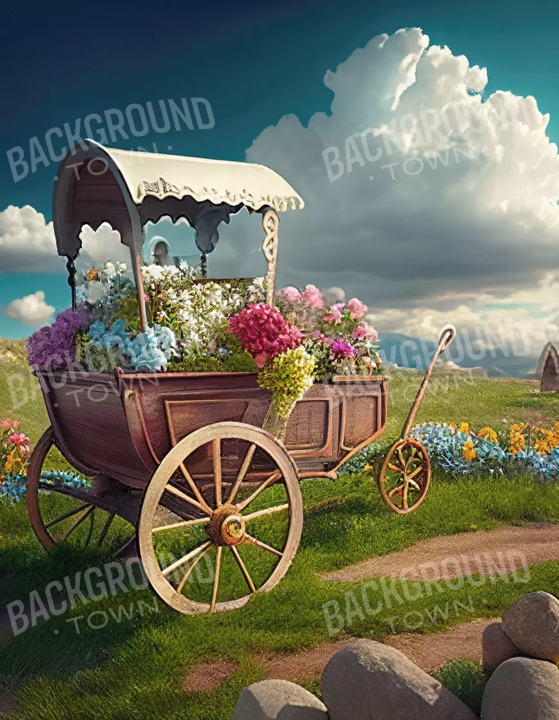 Flower Cart I 6X8 Fleece ( 72 X 96 Inch ) Backdrop