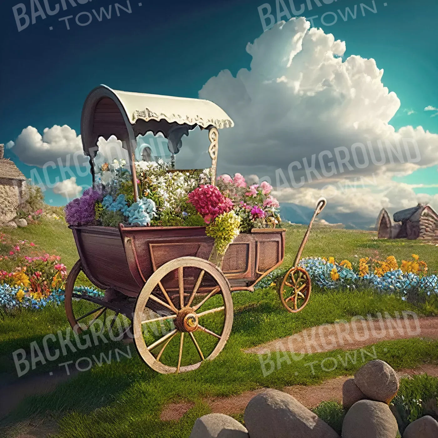 Flower Cart I 8X8 Fleece ( 96 X Inch ) Backdrop