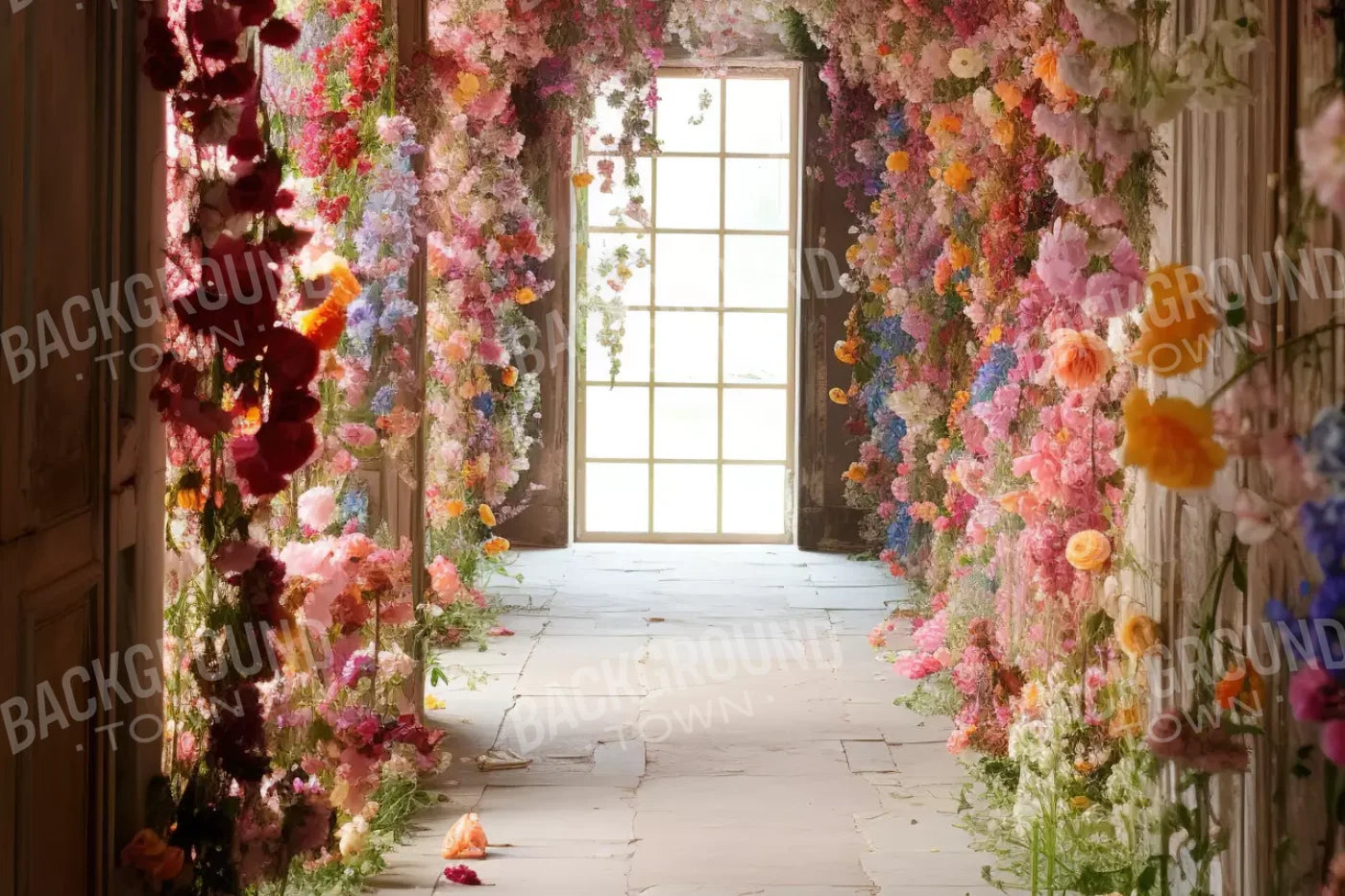 Flower Garland Hallway 1 12’X8’ Ultracloth (144 X 96 Inch) Backdrop