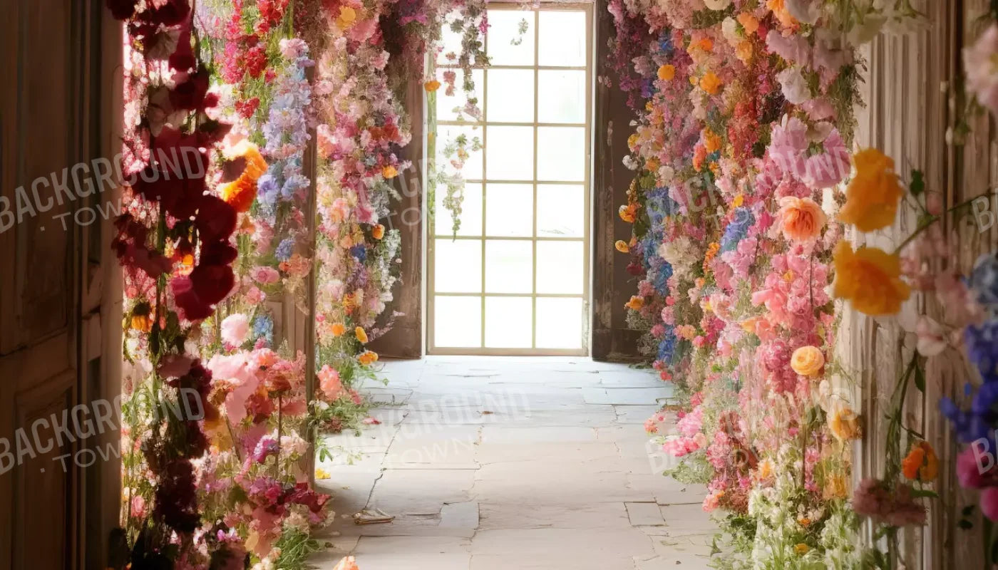 Flower Garland Hallway 1 14’X8’ Ultracloth (168 X 96 Inch) Backdrop