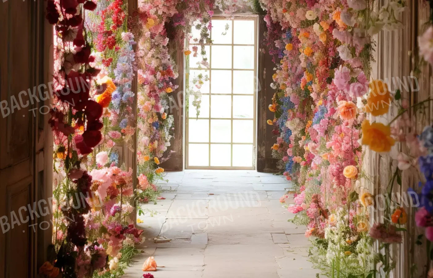 Flower Garland Hallway 1 14’X9’ Ultracloth (168 X 108 Inch) Backdrop