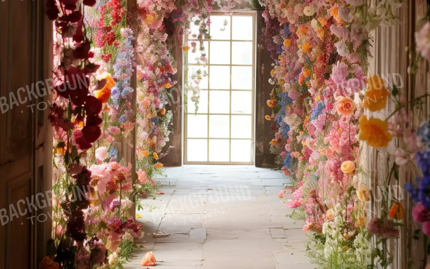 Flower Garland Hallway 1 16’X10’ Ultracloth (192 X 120 Inch) Backdrop