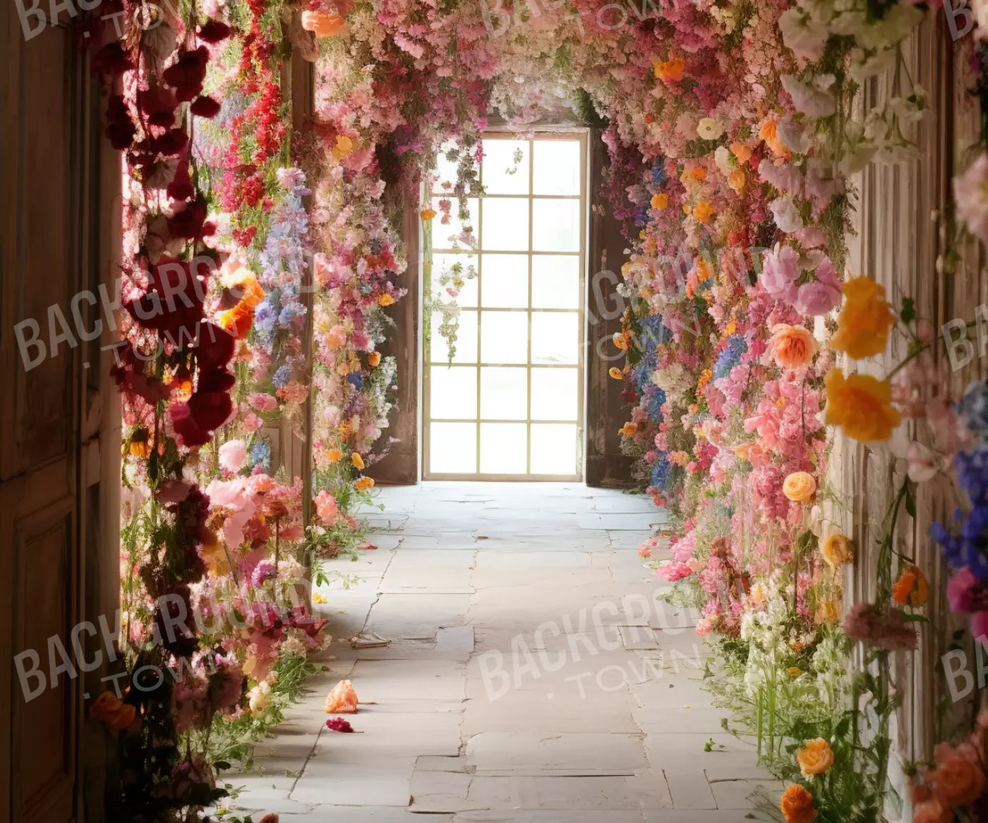 Flower Garland Hallway 1 5’X4’2 Fleece (60 X 50 Inch) Backdrop