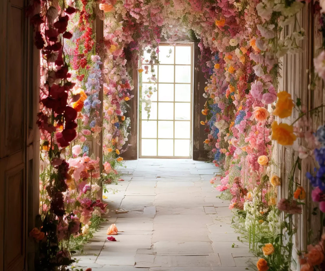 Flower Garland Hallway 1 5’X4’2 Fleece (60 X 50 Inch) Backdrop