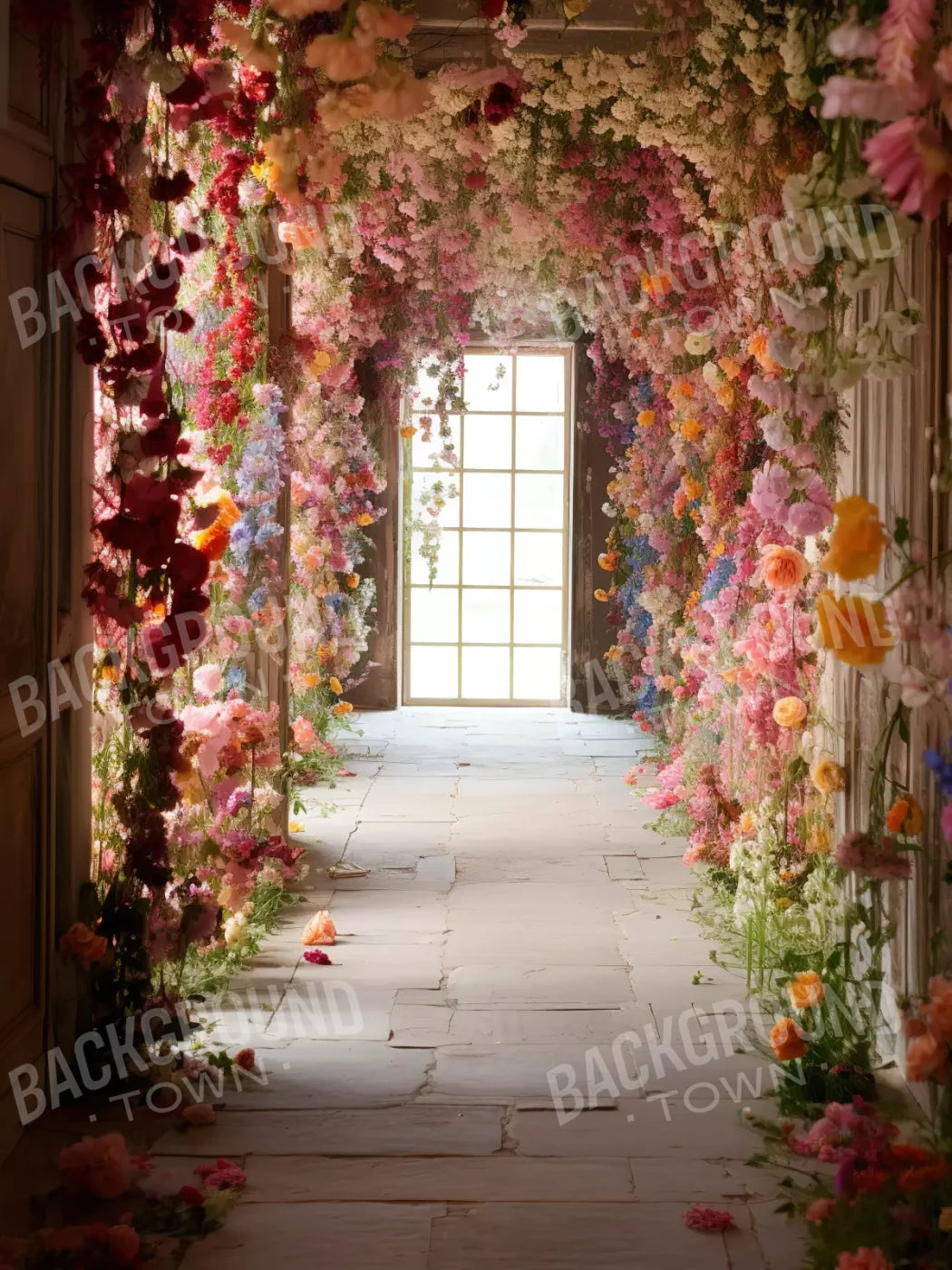 Flower Garland Hallway 1 5’X6’8 Fleece (60 X 80 Inch) Backdrop