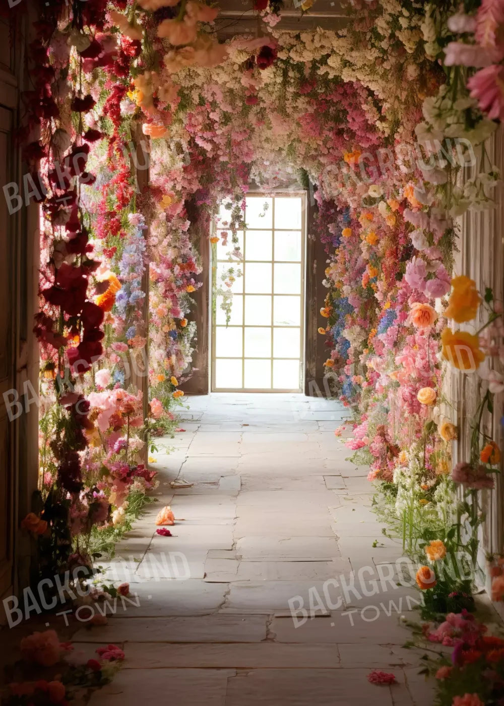 Flower Garland Hallway 1 5’X7’ Ultracloth (60 X 84 Inch) Backdrop