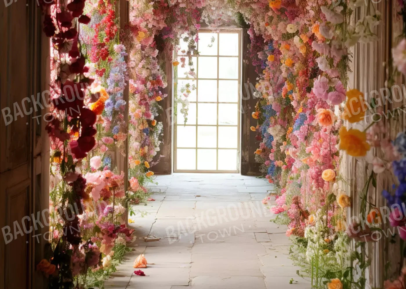 Flower Garland Hallway 1 7’X5’ Ultracloth (84 X 60 Inch) Backdrop