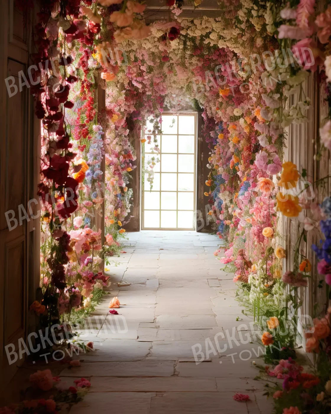 Flower Garland Hallway 1 8’X10’ Fleece (96 X 120 Inch) Backdrop