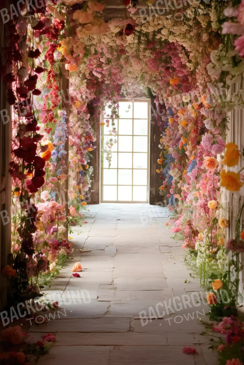 Flower Garland Hallway 1 8’X12’ Ultracloth (96 X 144 Inch) Backdrop
