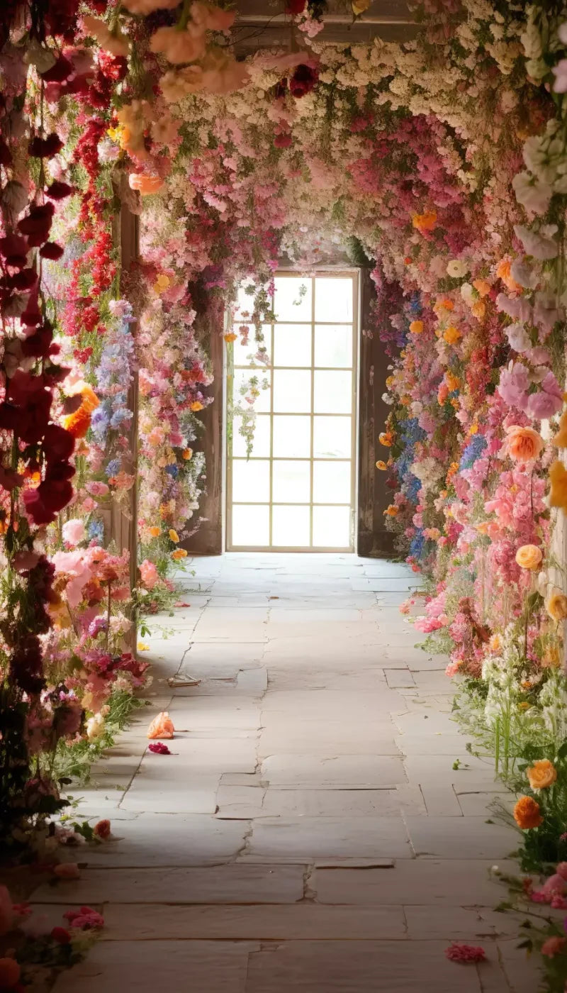 Flower Garland Hallway 1 8’X14’ Ultracloth (96 X 168 Inch) Backdrop