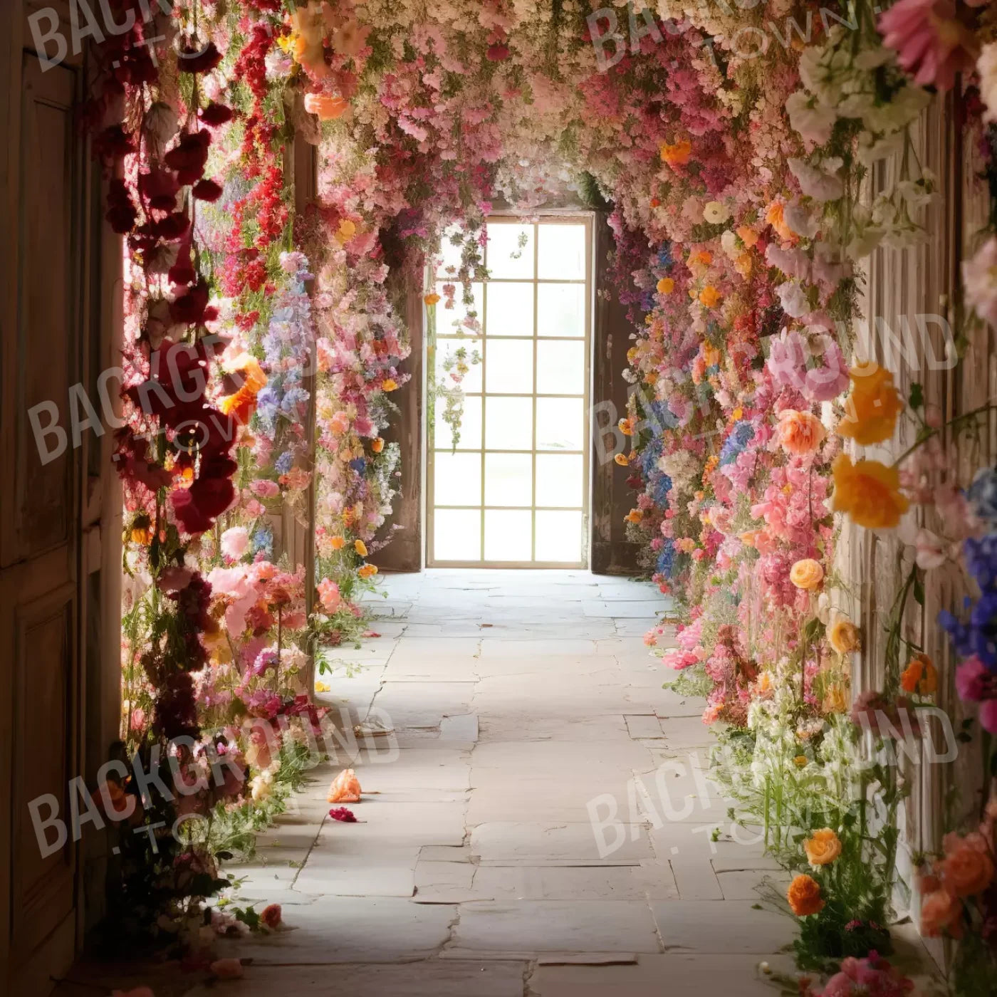 Flower Garland Hallway 1 8’X8’ Fleece (96 X Inch) Backdrop