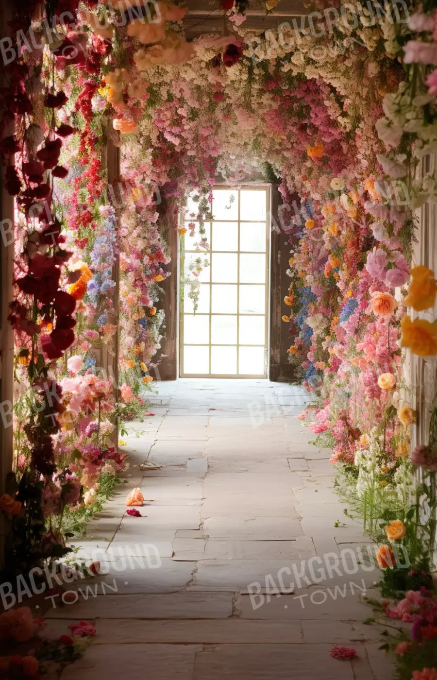 Flower Garland Hallway 1 9’X14’ Ultracloth (108 X 168 Inch) Backdrop