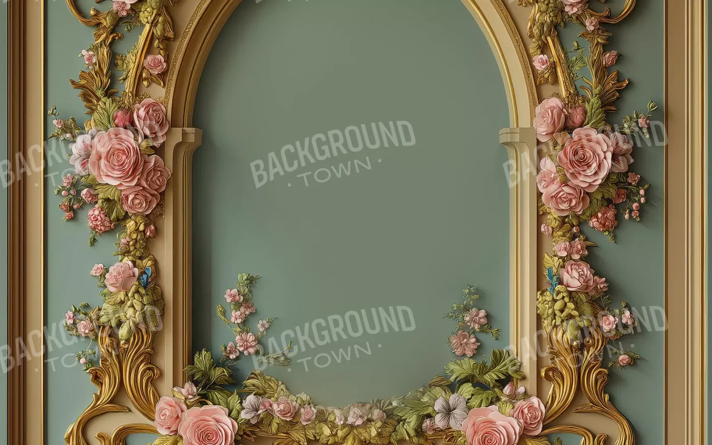 Flowered Arch On Pastel Green Wall 16’X10’ Ultracloth (192 X 120 Inch) Backdrop