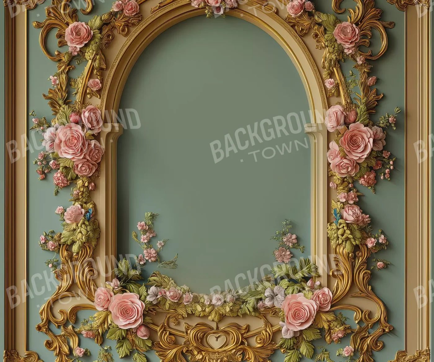 Flowered Arch On Pastel Green Wall 5’X4’2 Fleece (60 X 50 Inch) Backdrop